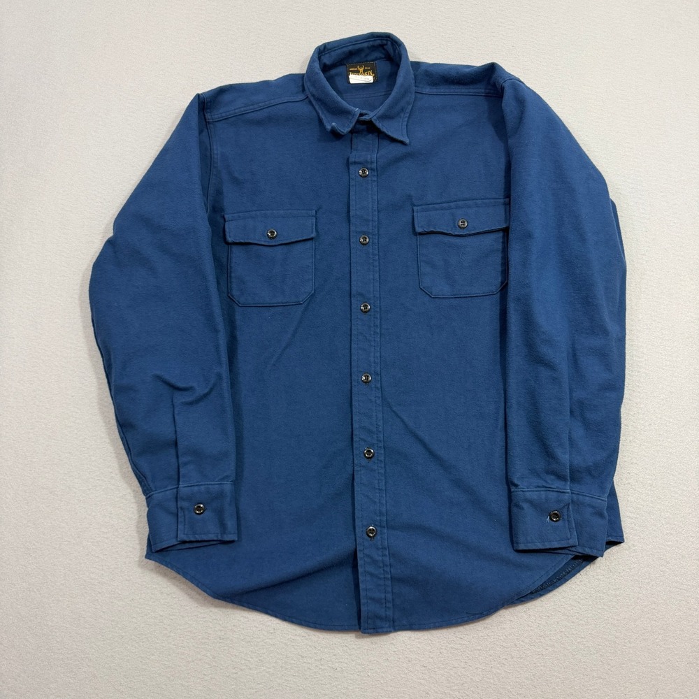 Vintage Deerskin Button Shirt Mens XL Tall Blue Melton Co Cotton Flannel USA